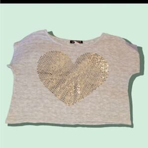 Lipstick brand, silver heart sequence crop top size small